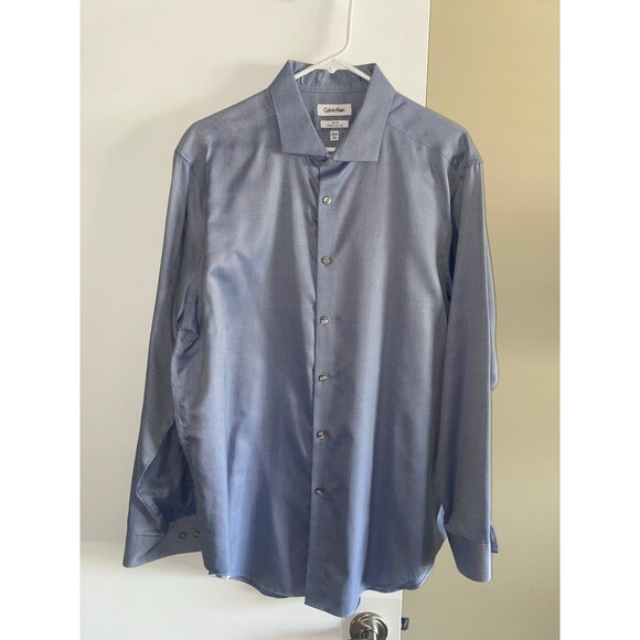 Men's Button Down Dress Shirt Calvin Klein Slim Fit Infinite Non Iron 17.5 34/35 - Picture 5 of 12